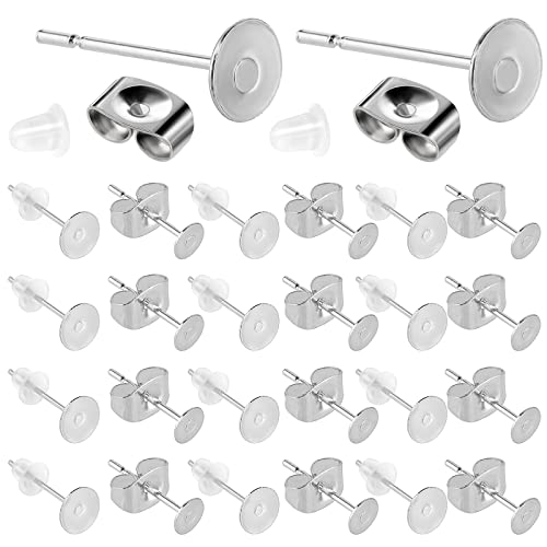 Teaaha 600 Stück Ohrstecker Rohlinge, Edelstahl Ohrringe Rohlinge, Flach Pad Ohrring Verschluss, DIY Ohrstecker Selber Machen, Ohrring Rücken für Schmuckherstellung (Silber) von Teaaha