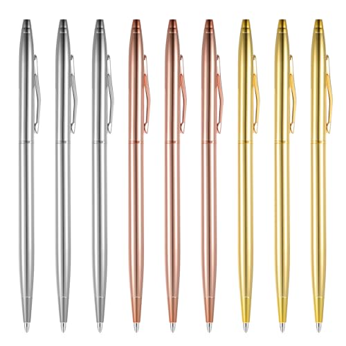 Handwriting Arbeit Stift, 9 Stück Kugelschreiber, 3 Farben Metall Kugelschreiber, Gel Tinte Stift Für Hochzeit Business Office Studenten Lehrer (Gold, Silber, Roségold) von Teaaha
