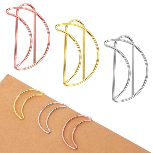 60 Stück Büroklammern Motiv, Büroklammer Gold Metall Kleine Papierklammern Silber Aktenklammern Musterklammern Roségold Briefklammern für Büro Klassenzimmer Aktenklammer Buch von Teaaha