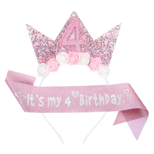 Geburtstag Krone It's My Birthdays Schärpe 4/5/7 Geburtstag Dekorationen für Mädchen, 4/5/7 Jahre alt Rosa Geburtstage Mädchen Schärpe und Tiara Outfit Glitzer Blume Prinzessin Krone Stirnband für Geburtstag Krone It's My Birthdays Schärpe 4/5/7 Geburtstag Dekorationen für Mädchen, 4/5/7 Jahre alt Rosa Geburtstage Mädchen Schärpe und Tiara Outfit Glitzer Blume Prinzessin Krone Stirnband für von Teaaha