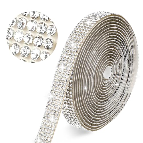 Glitzersteine Selbstklebend Diamantband, Kristall Strassband, Silber Selbstklebende Glitterband Für Kleidung, Hochzeit, Handwerk, Geschenkdekoration(Silber) von Teaaha