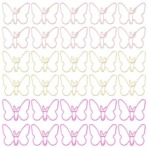 Niedliche Büroklammern, Schmetterling, dekorative Büroklammern für Bürobedarf, glattes Metall, strapazierfähig, ideal für Lesezeichen (Rosa, Gold, Roségold), 30 Stück von Teaaha