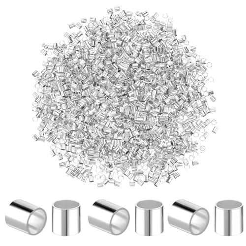 Teaaha 2000 STK Quetschperlen Für Schmuck Machen, 2mm Quetschperlen Silber Rohr Quetschperle Spalte Stopper Zu Sichern Schmuck Stränge, Für Ohrring Halskette Anhänger DIY Schmuck Geschenk Machen von Teaaha