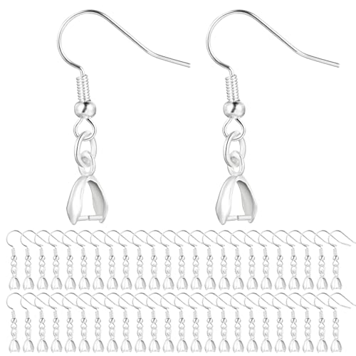 Teaaha 50 Stück Silber Ohrhaken, Ohrhaken Edelstahl Ohrring Rohlinge DIY Ohrringe Hypoallergene Ohrhaken Selber Machen Ohrring Verschlüssen Und Biegeringen Für DIY Ohrhänger Schmuckherstellun von Teaaha