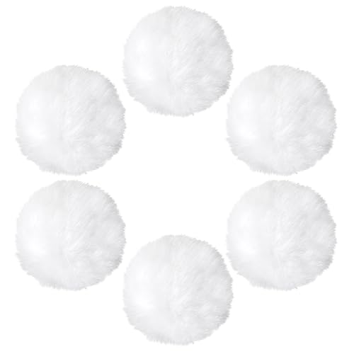 Teaaha 6 Stück 7cm Pompons zum Basteln, Pompons Weiss Kunstfell Bommel Plüschbälle mit Elastischer Schlaufe, Weisse Bommel für DIY Kunsthandwerk Haarschmuck Hochzeiten Geburtstage Dekorationen(weiß) von Teaaha