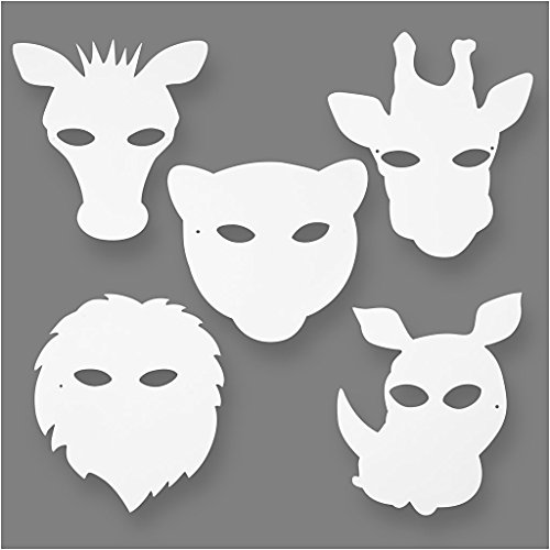Teach Me Animal Gesichtsmaske, weiße Karten, Giraffe, Zebra, Löwe, Nashorn, Leopard, 16 Stück, 20.5cm-22.5cm x 22.5cm-25cm von TeACH Me