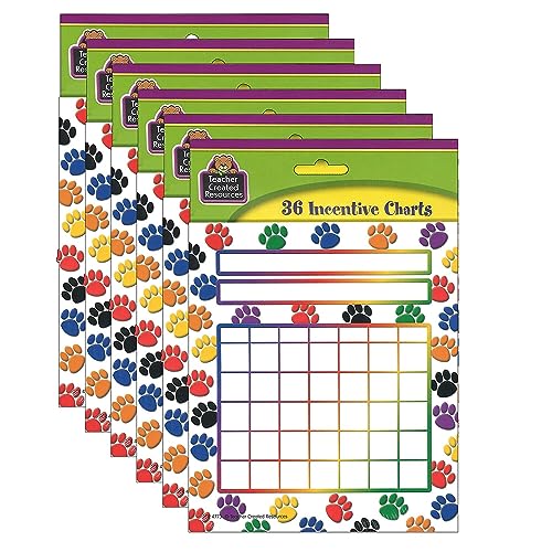 Colorful Paw Prints Incentive Charts, 5.25" x 6", 36 Sheets Per Pack, 6 Packs von Teacher Created Resources