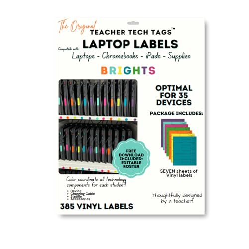 Farbcodierte Chromebook-Laptop-Etiketten für Schüler, Klassenzimmer-Geräte von Teacher Tech Tags