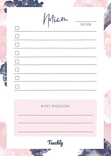 Teachly Notizblock A6-50 Seiten - 120g starkes Papier - tolles Schreibgefühl (Rosa) von Teachly