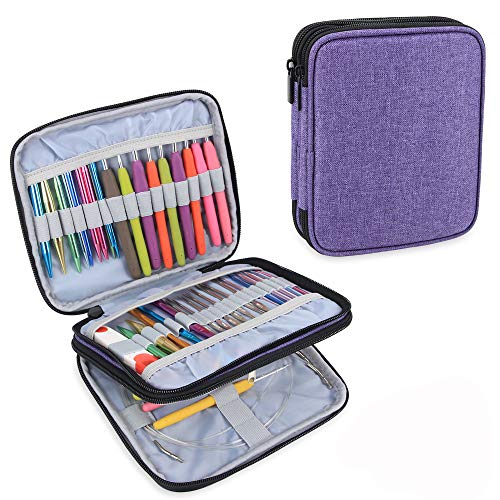 Teamoy Häkelnadeltasche Nähset Bag für austauschbare Rundstricknadeln, Ergonomische Häkelhaken, Aluminium Häkelhaken, Strickzubehör und vieles mehr, Lila von Teamoy