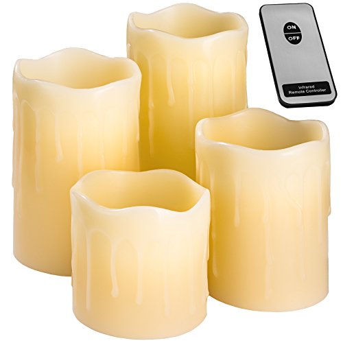 tectake® LED Kerzen mit Fernbedienung | flammenlose Echtwachskerzen | batteriebetrieben | diverse Mengen (4er Set | no. 401005) von tectake