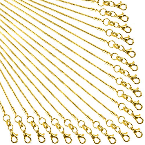 TecUnite 24 Packung Gold Überzogene DIY Schlangen Kette Halskette mit Verschluss für Schmuck Herstellung, 1,2 mm (24 Zoll) von TecUnite