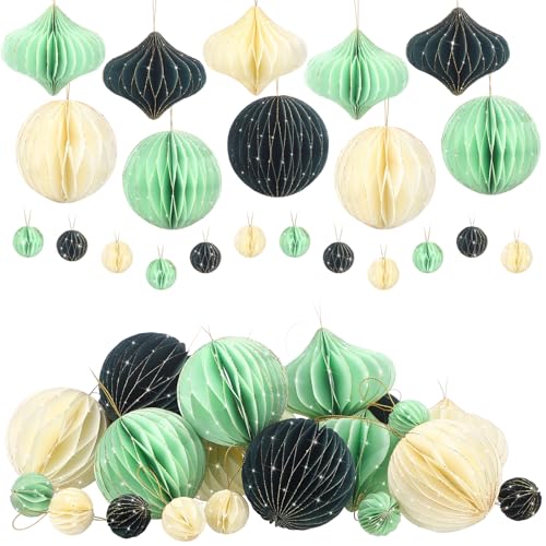 TecUnite 50 Stück Glitzer-Weihnachts-Party-Dekoration, 3D-Mini-Glitzerrand, Papier-Waben-Ornament, Waben-Ornament, hängende Ornamente für Weihnachtsbaum, Dekoration, Hochzeit, Geburtstag, Party (grün von TecUnite