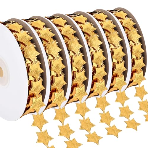 TecUnite 6 Rollen 9,1 m Homecoming Mum Band Chrysantheme Stern Thema Supplies Polyester Stern Band Trim Verzierung Glitzer für DIY Homecoming Chrysantheme Party Decor (Gold) von TecUnite
