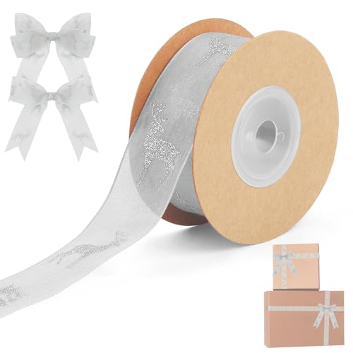 Schleifenband Weihnachten, Geschenkband Weiss, 11 Yards, Weihnachtsband, Satinband, Geschenkbänder Breit, Organzaband, Dekoband, Ribbon Schleifenband Weihnachten, Geschenkband Weiss, 11 Yards, Weihnachtsband, Satinband, Geschenkbänder Breit, Organzaband, Dekoband, Ribbon von Tecfinty