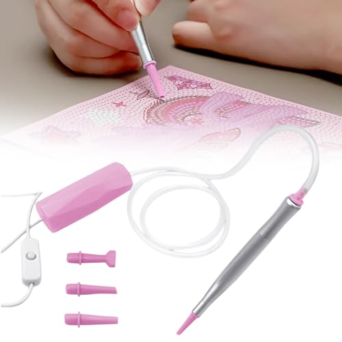 TechVizrs E-Painter Diamant Painting Stift, Elektrischer Diamond painting Stift Diamant Painting Vakuumstift mit 3 Saugköpfe & USB-C for Diamant-Kunst-Zubehör (Rosa) von TechVizrs