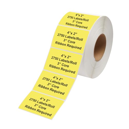 Industrielle Thermotransfer-Etiketten, gelb, 10,2 x 5,1 cm, 7,6 cm Kern, 2.750 Etiketten/Rolle, perforiert, Band erforderlich, für Thermotransferdrucker Industrielle Thermotransfer-Etiketten, gelb, 10,2 x 5,1 cm, 7,6 cm Kern, 2.750 Etiketten/Rolle, perforiert, Band erforderlich, für Thermotransferdrucker von Techbarco