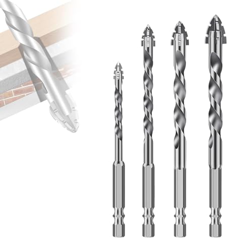 Sägezahnbohrer Set High-Strength Exzenterbohrer 4-Schneiden Sägezahnung Bohrer Kit mit 1/4 Sechskantschaft, Hartmetallspitze, für Keramik Beton Holz (Silber, 6+8+10+12MM) von Techchii