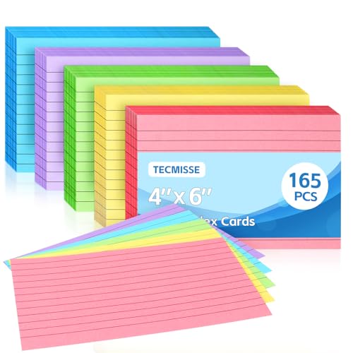 Tecmisse Farbige Karteikarten, 10 x 15 cm, 165 Stück, liniert, Lernkarten zum Lernen, schwere Notizkarten für Büro und Schule, eine Seite liniert, eine Seite blanko Tecmisse Farbige Karteikarten, 10 x 15 cm, 165 Stück, liniert, Lernkarten zum Lernen, schwere Notizkarten für Büro und Schule, eine Seite liniert, eine Seite blanko von Tecmisse
