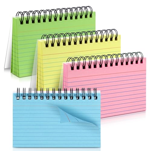 Tecmisse Karteikarten, 7,6 x 12,7 cm, Spiralbindung, linierte Karteikarten, farbige Notizkarten für To-Do-Liste, Schule und Büro, 4 Farben, 200 Stück von Tecmisse