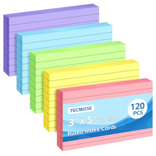Tecmisse Karteikarten, 7,6 x 12,7 cm, bunt, 120 Stück, liniert, bunte Lernkarten zum Lernen, schwere Notizkarten für Büro und Schule Tecmisse Karteikarten, 7,6 x 12,7 cm, bunt, 120 Stück, liniert, bunte Lernkarten zum Lernen, schwere Notizkarten für Büro und Schule von Tecmisse