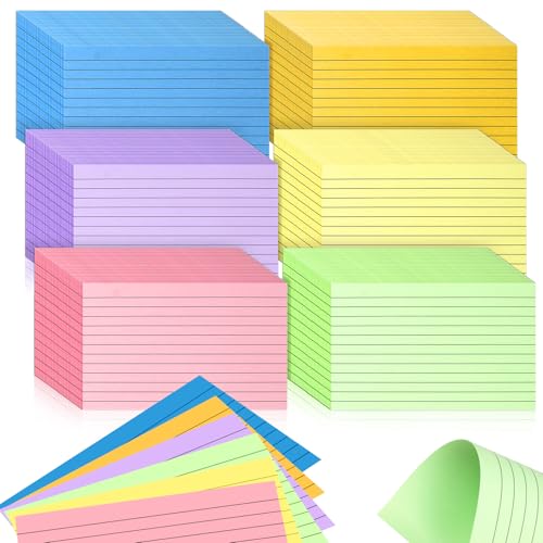 Tecmisse Linierte Karteikarten, 7,6 x 12,7 cm, bunte Karteikarten, schwere farbige Notizkarten, Lernkarten für Schule, Lernen, Memo-Kratzblock, 6 Farben, Notizkarten (1800) von Tecmisse