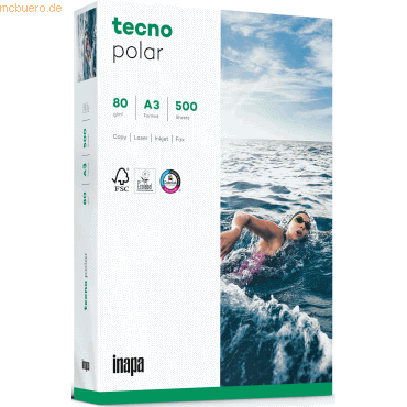 5 x Tecno Kopierpapier Polar A3 80g weiß RC VE=500 Blatt von Tecno