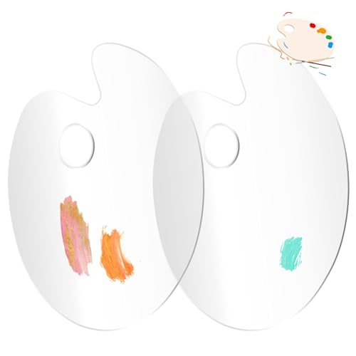 Malpalette Klare Acryl,2PCS Oval Art Palette Mit Daumenloch,Kunstpalette Mischpalette,Antihaft öl Farbmischpalette Für DIY Kunst Malerei,Mischpalette Acrylfarben,Ovale Kunstpalette Artpalette von TecquorA
