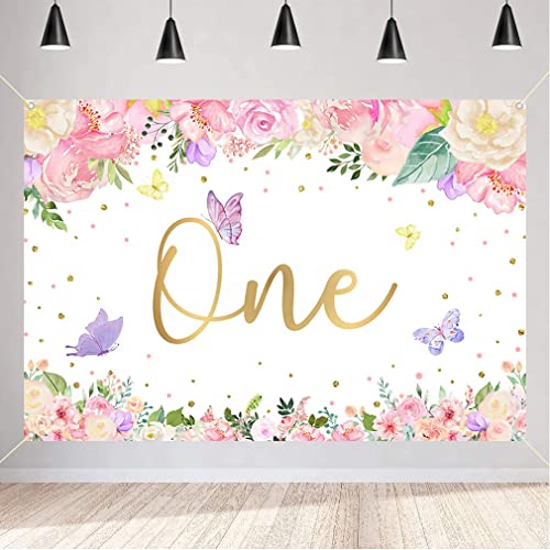 1. Geburtstag Hintergrund Aquarell Blumen Goldene Punkte Fotografie Hintergrund Baby Mädchen Glücklich 1. Geburtstag Party Dekorationen Liefert 120cm von Tecreo