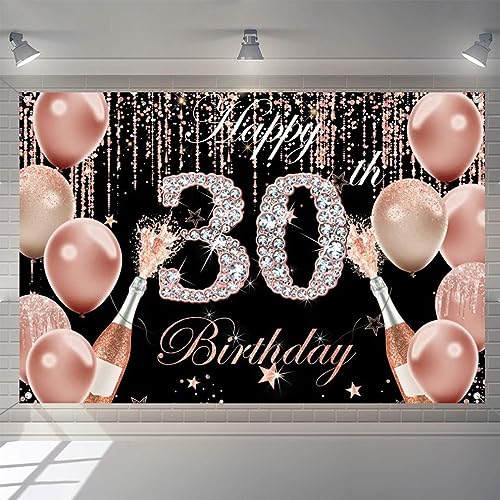 30. Geburtstag Deko für Mädchen / Frauen, 30. Geburtsta g Banner Rosa Geburtst ag Stoff Schild Plakat, Happy 30th Birthday Hintergrund Banner Damen Geburtstagsfeier Deko von Tecreo