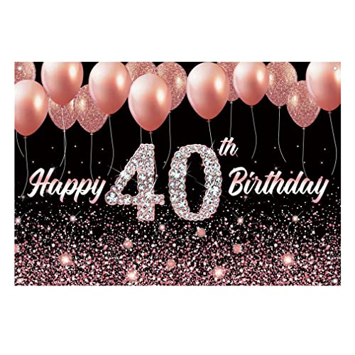 40. Geburtstag Deko für Frauen, Rosa Stoff Schild Plakat Geburtstag Party Dekoration, 40. Geburtstag Hintergrund Banner mit Balloon Element, 40 Geburtstagsfeier Deko von Tecreo
