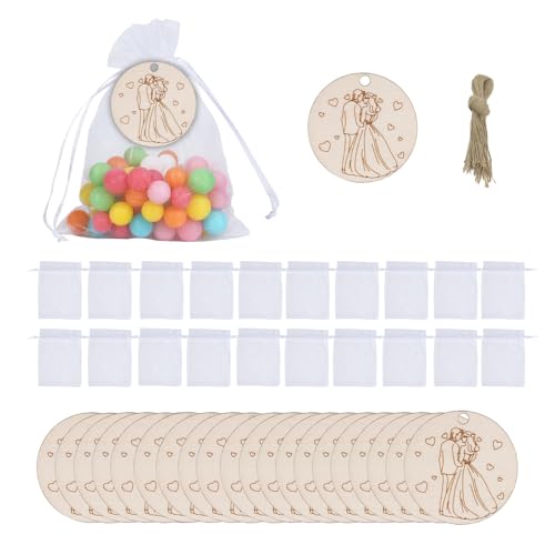 Tedasriyc 20 Stück 5cm Holz Anhänger Hochzeit Geschenkanhänger Runde Naturholzscheiben mit 20 Jute Schnur mit Organzasäckchen für Hochzeit Tedasriyc 20 Stück 5cm Holz Anhänger Hochzeit Geschenkanhänger Runde Naturholzscheiben mit 20 Jute Schnur mit Organzasäckchen für Hochzeit von Tedasriyc