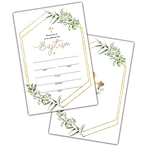 Taufeinladungen Aquarell Grün Blumen Taufe Einladungen mit Umschlägen 25 Einladungskarten mit 25 Umschlägen Taufe Baby Widmung religiöse Feier Einladungskarten (A03) von Tedea