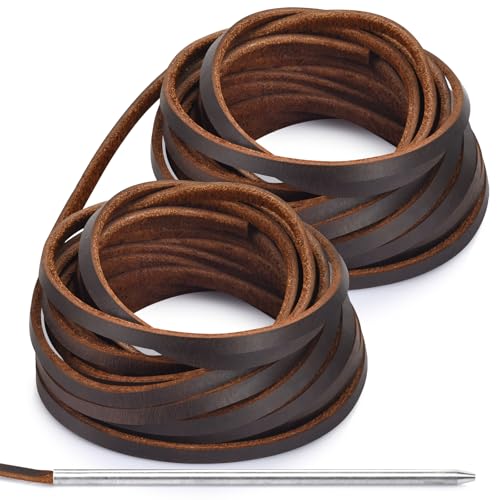 Flache Echtleder-Schnürsenkel, Lederstreifen, Kordel, Vollnarbenrindsleder, Schnur zum Flechten, Flechten, Schuhe, Schmuckherstellung und Handwerk (4 mm, Dunkelbraun, 1 Schnürnadel) von TeeLiy