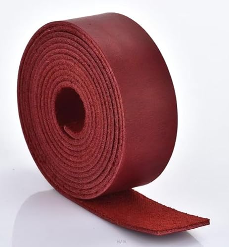 Lederband, 2,5 cm breit, flache Lederstreifen, echtes Vollnarbenrindsleder, Öl-Tan-Streifen für Heimwerker, Handwerksprojekte, Werkzeuge, Gartengeräte (1,8 mm dick, 160 - 183 cm Länge, Rot) von TeeLiy