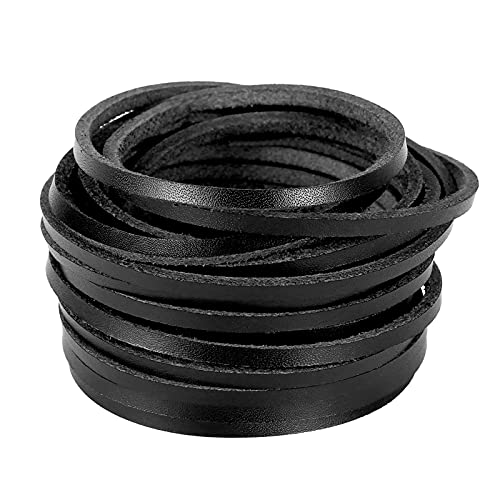 TeeLiy Flache Echtlederschnur, 3 mm, Flechtschnur, hellbraun für Schmuckherstellung, Lederschnürsenkel, Kunst und Handwerk und Handwerk, Geldbörse (Schwarz_3 mm_4,5 m) von TeeLiy