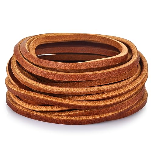 TeeLiy Flache Echtlederschnur, 3 mm, Lederschnur, Flechtschnur für Schmuckherstellung, Lederschnürsenkel, Kunst und Handwerk (hellbraunes Alum_4,5 m) von TeeLiy