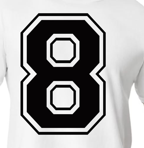 15,2 cm weiße & schwarze Farbtöne Trikotzahlen für Sport-T-Shirts, Trikots, Fußball, Baseball, Basketball, zum Aufbügeln, Wärmeübertragung für Team-T-Shirts (Stil C) (Schwarz_8) von TeeWin