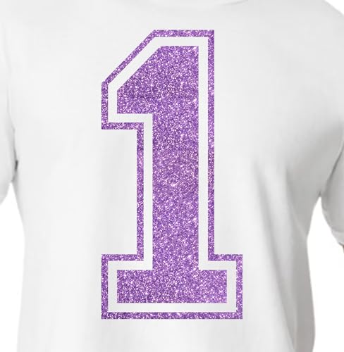 20,3 cm Glitzer-Aufbügelnummer 1 (One 1) – Große Wärmeübertragungszahl für Trikots, T-Shirts, Sportuniformen, Basketball, Fußball – Stil C (Flieder 1) von TeeWin