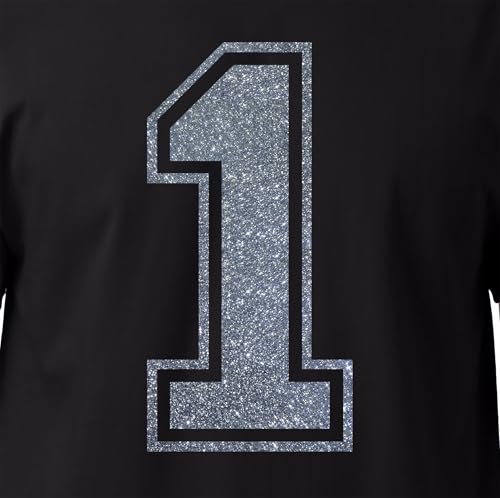 20,3 cm Glitzer-Aufbügelnummer 1 (One 1) – Große Wärmeübertragungszahl für Trikots, T-Shirts, Sportuniformen, Basketball, Fußball – Stil C (Schwarz Silber 1) von TeeWin