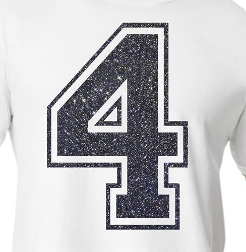 20,3 cm Glitzer-Aufbügelnummer 4 (Vier 4) – Große Wärmeübertragungszahl für Trikots, T-Shirts, Sportuniformen, Basketball, Fußball – Stil C (Galaxy Black 4) von TeeWin