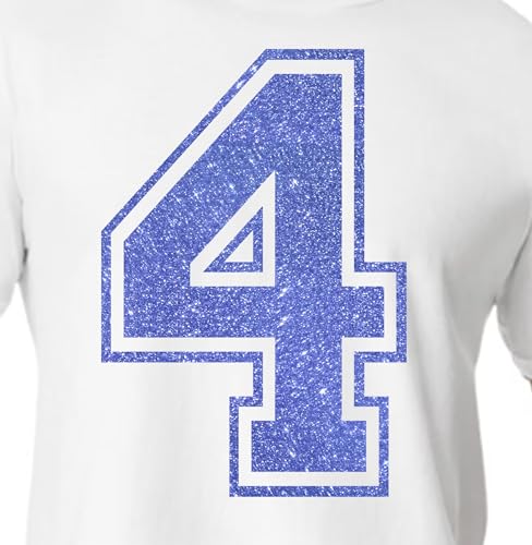 20,3 cm Glitzer-Aufbügelnummer 4 (Vier 4) – Große Wärmeübertragungszahl für Trikots, T-Shirts, Sportuniformen, Basketball, Fußball – Stil C (True Blue 4) von TeeWin