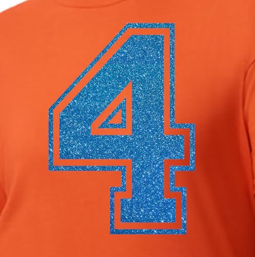 20,3 cm Glitzer-Aufbügelnummer 4 (Vier 4) – Große blaue Wärmeübertragungsnummer für Trikots, T-Shirts, Sportuniformen, Basketball, Fußball – Stil C (Aqua 4) von TeeWin