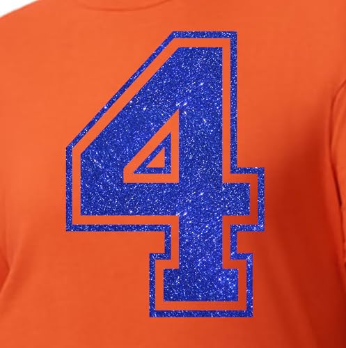 20,3 cm Glitzer-Aufbügelnummer 4 (Vier 4) – Große blaue Wärmeübertragungsnummer für Trikots, T-Shirts, Sportuniformen, Basketball, Fußball – Stil C (Royal 4) von TeeWin