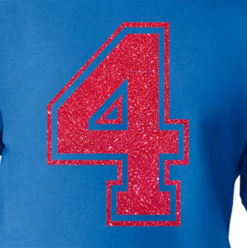 20,3 cm Glitzer-Aufbügelnummer 4 (Vier 4) – große rote Wärmeübertragungszahl für Trikots, T-Shirts, Sportuniformen, Basketball, Fußball – Stil C (Rot 4) von TeeWin