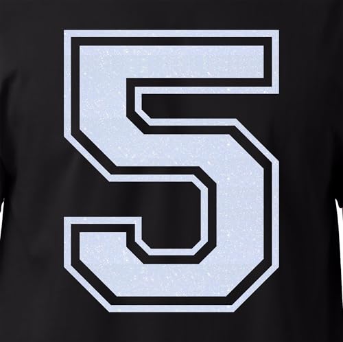 20,3 cm Glitzer-Aufbügelnummer 5 (Fünf 5) – Große Wärmeübertragungszahl für Trikots, T-Shirts, Sportuniformen, Basketball, Fußball – Stil C (Regenbogenweiß 5) von TeeWin