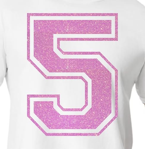 20,3 cm Glitzer-Aufbügelnummer 5 (Fünf 5) – Große Wärmeübertragungszahl für Trikots, T-Shirts, Sportuniformen, Basketball, Fußball – Stil C (Transluzent Hellrosa 5) von TeeWin