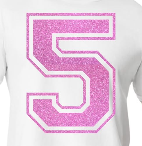 20,3 cm Glitzer-Aufbügelnummer 5 (Fünf 5) – große Wärmeübertragungszahl für Trikots, T-Shirts, Sportuniformen, Basketball, Fußball – Stil C (Flamingo Pink 5) von TeeWin
