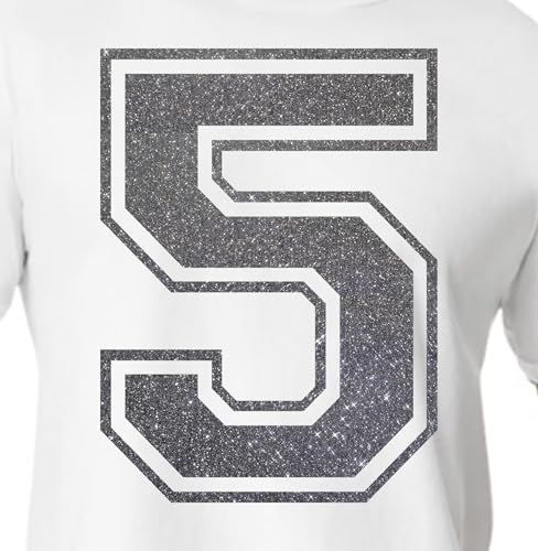20,3 cm Glitzer-Aufbügelnummer 5 (Fünf 5) – große schwarze Wärmeübertragungsnummer für Trikots, T-Shirts, Sportuniformen, Basketball, Fußball – Stil C (Schwarz 5) von TeeWin
