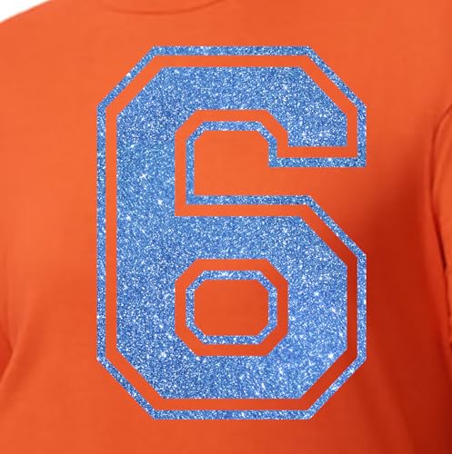 20,3 cm Glitzer-Aufbügelnummer 6 (Six 6) oder Nummer 9 (neun 9) – große blaue Wärmeübertragungsnummer für Trikots, T-Shirts, Sportuniformen, Basketball, Fußball – Stil C (Old Blue 6 9) von TeeWin